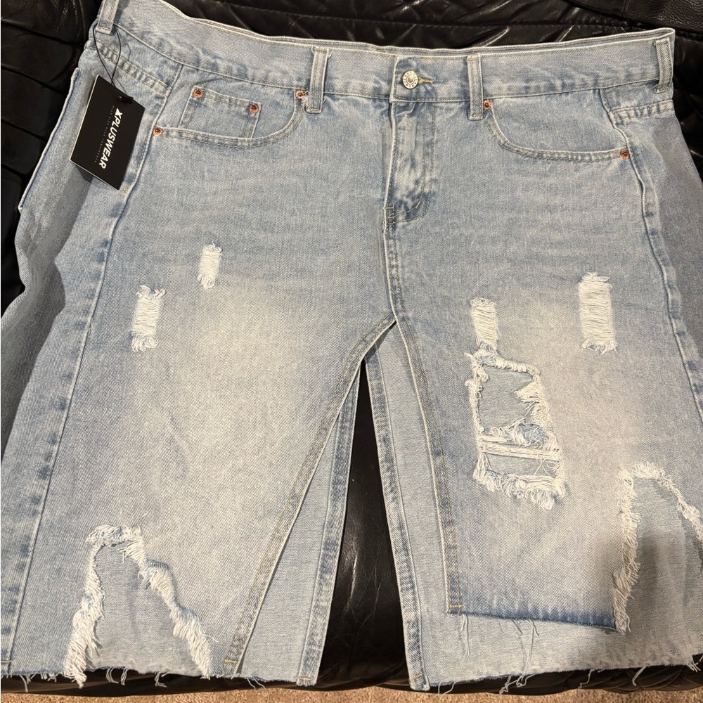 Casual Light Blue Denim Jacket skirt XL